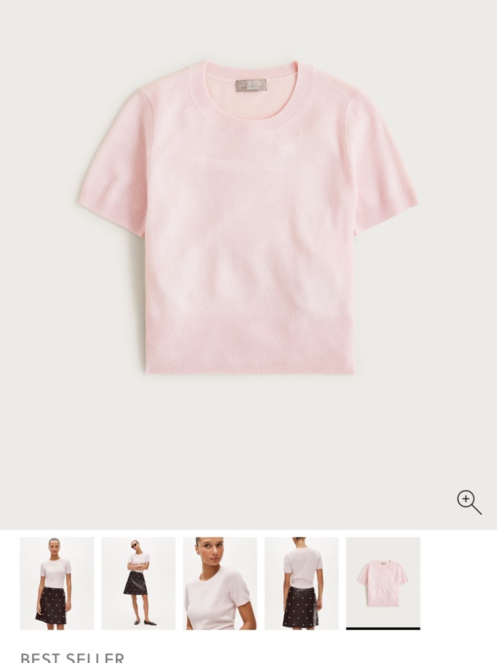 J. Crew Pale Pink NWT Shrunken Short-Sleeve Crop Top 100% Cashmere - Picture 6 of 8
